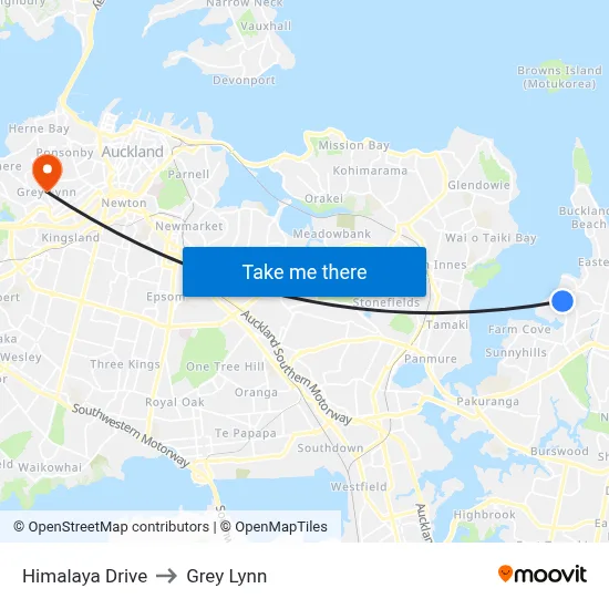 Himalaya Drive to Grey Lynn map