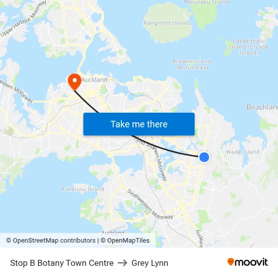 Stop B Botany Town Centre to Grey Lynn map