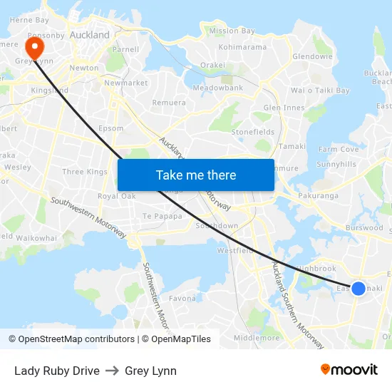 Lady Ruby Drive to Grey Lynn map