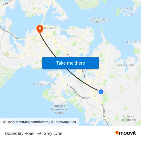Boundary Road to Grey Lynn map