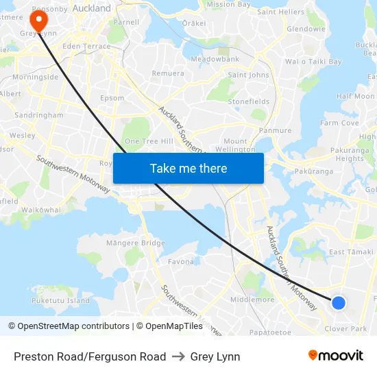 Preston Road/Ferguson Road to Grey Lynn map