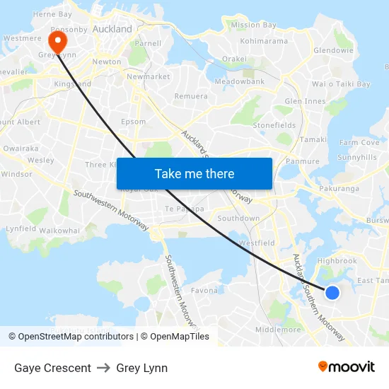 Gaye Crescent to Grey Lynn map