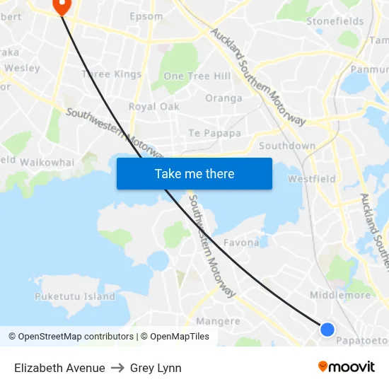 Elizabeth Avenue to Grey Lynn map