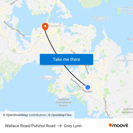 Wallace Road/Puhinui Road to Grey Lynn map