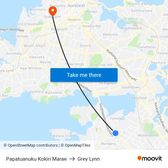 Papatuanuku Kokiri Marae to Grey Lynn map