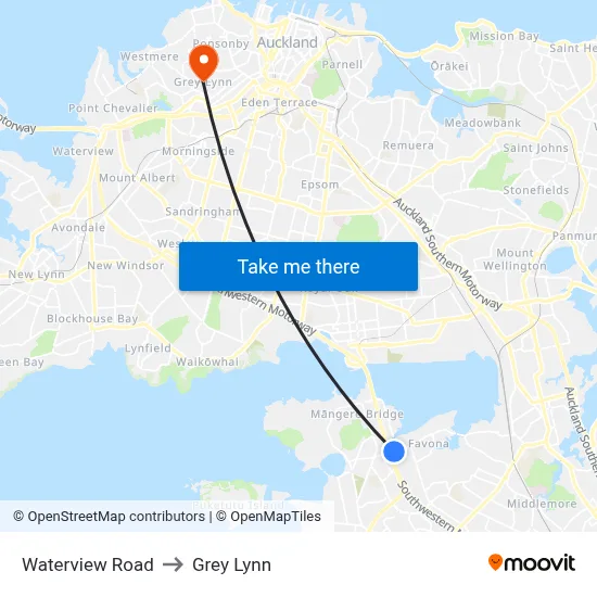 Waterview Road to Grey Lynn map