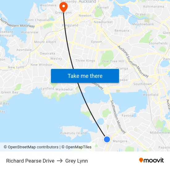 Richard Pearse Drive to Grey Lynn map