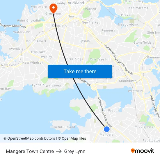Mangere Town Centre to Grey Lynn map