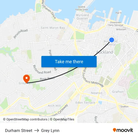 Durham Street to Grey Lynn map
