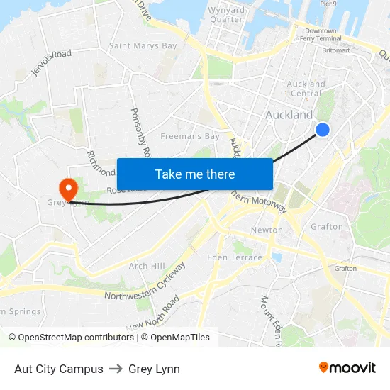 Aut City Campus to Grey Lynn map
