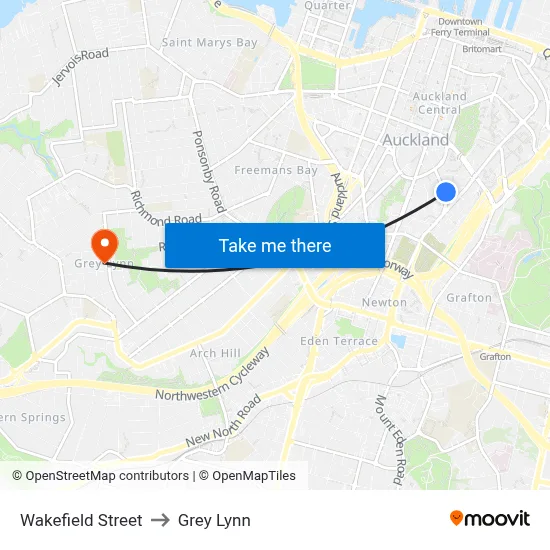 Wakefield Street to Grey Lynn map