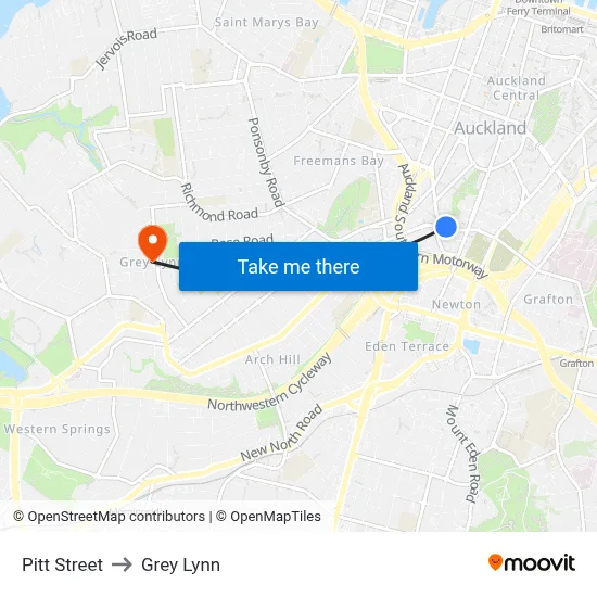 Pitt Street to Grey Lynn map
