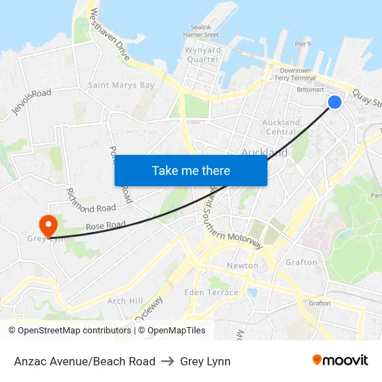 Anzac Avenue/Beach Road to Grey Lynn map