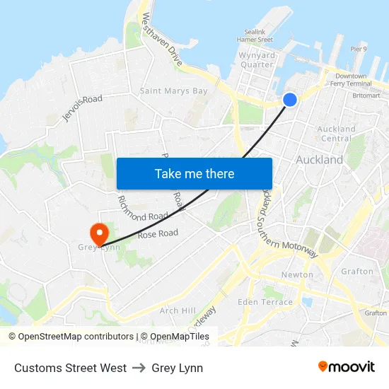 Customs Street West to Grey Lynn map