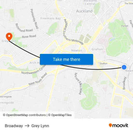 Broadway to Grey Lynn map
