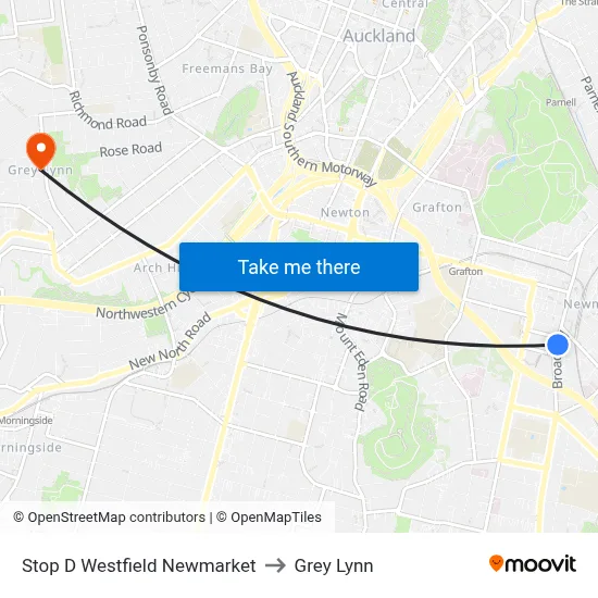 Stop D Westfield Newmarket to Grey Lynn map