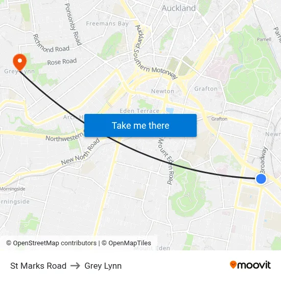 St Marks Road to Grey Lynn map