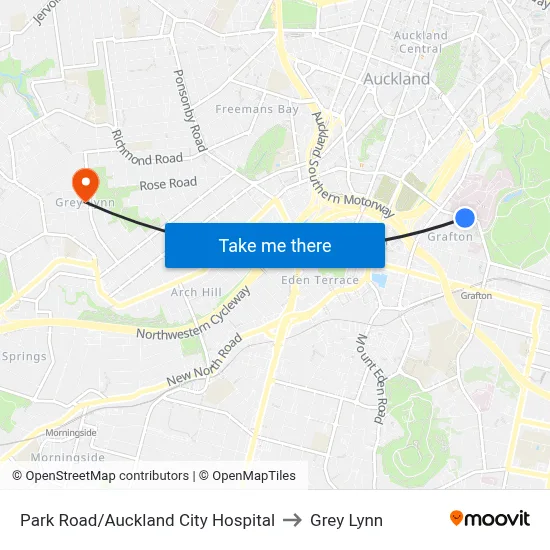 Park Road/Auckland City Hospital to Grey Lynn map