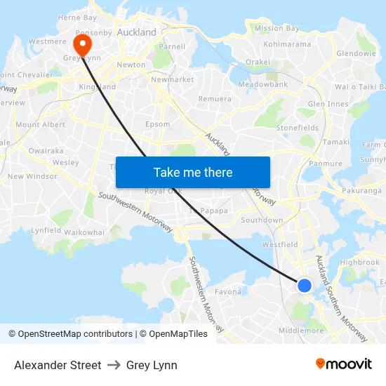 Alexander Street to Grey Lynn map