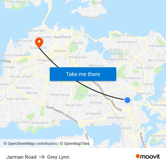 Jarman Road to Grey Lynn map