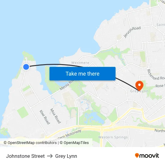 Johnstone Street to Grey Lynn map
