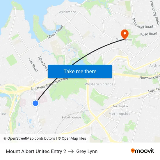 Mount Albert Unitec Entry 2 to Grey Lynn map