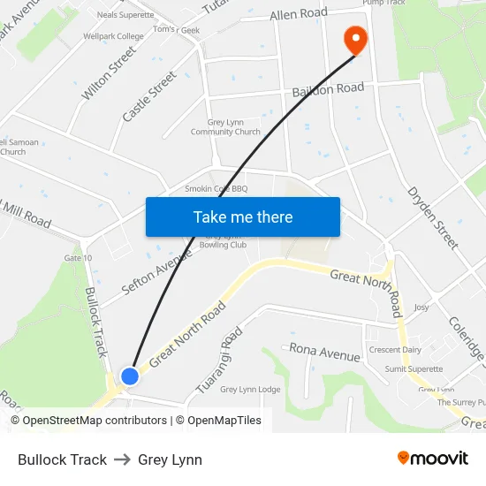 Bullock Track to Grey Lynn map