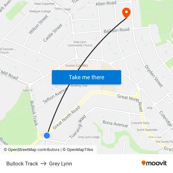 Bullock Track to Grey Lynn map