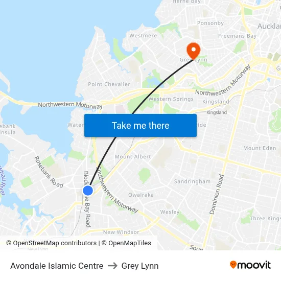 Avondale Islamic Centre to Grey Lynn map