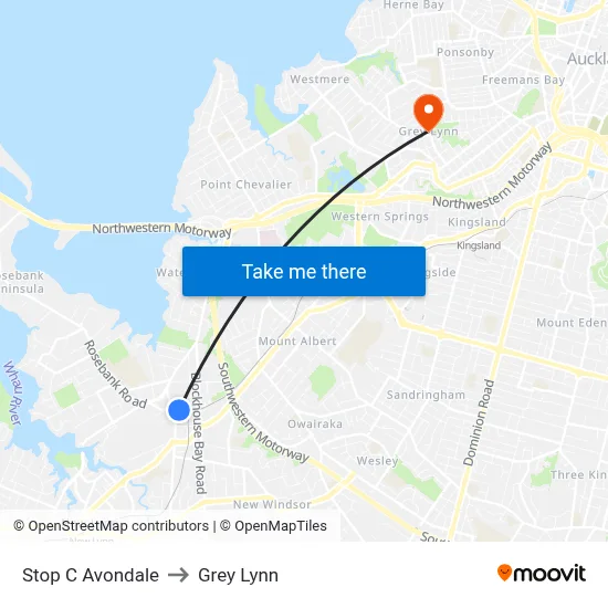 Stop C Avondale to Grey Lynn map