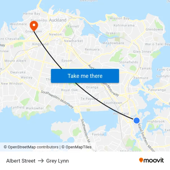 Albert Street to Grey Lynn map