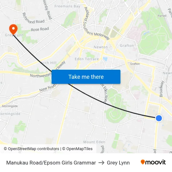 Manukau Road/Epsom Girls Grammar to Grey Lynn map