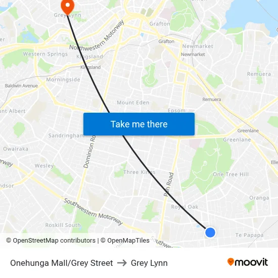 Onehunga Mall/Grey Street to Grey Lynn map