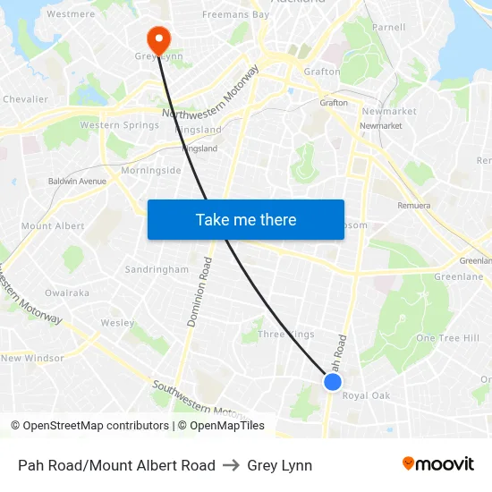 Pah Road/Mount Albert Road to Grey Lynn map