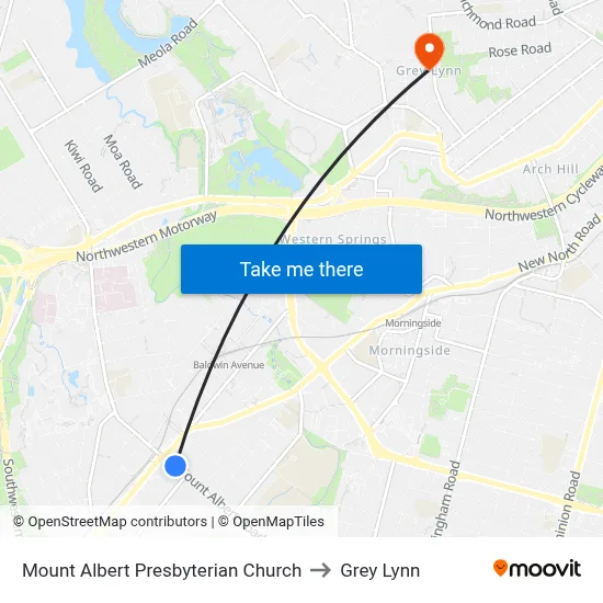 Mount Albert Presbyterian Church to Grey Lynn map