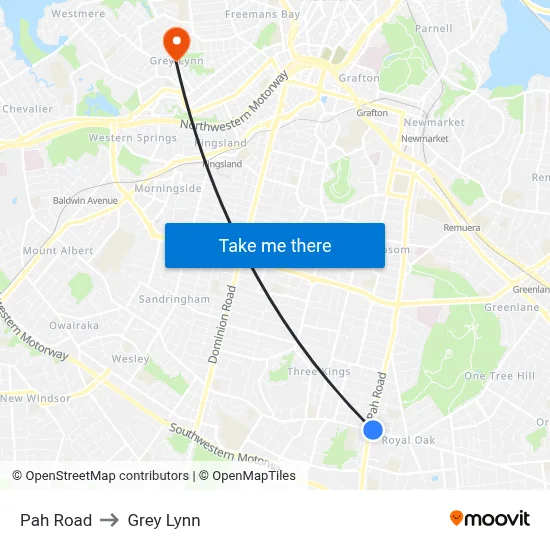 Pah Road to Grey Lynn map