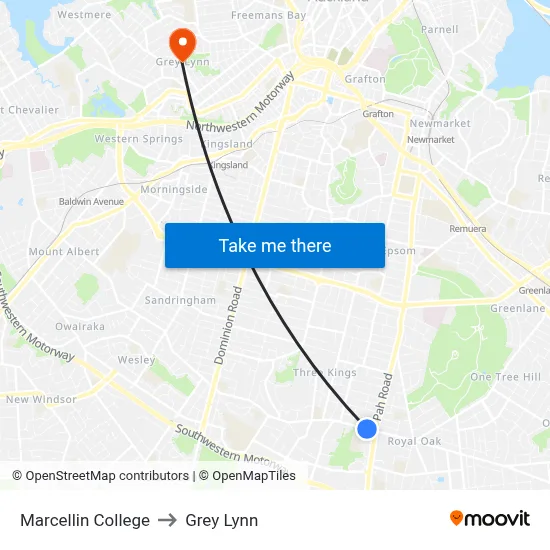 Marcellin College to Grey Lynn map