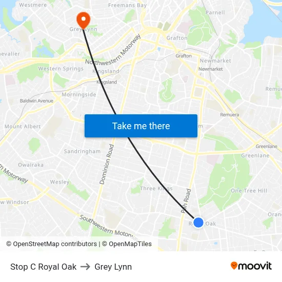 Stop C Royal Oak to Grey Lynn map
