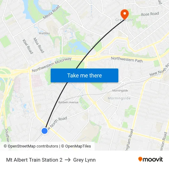 Mt Albert Train Station 2 to Grey Lynn map