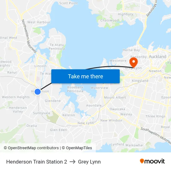 Henderson Train Station 2 to Grey Lynn map