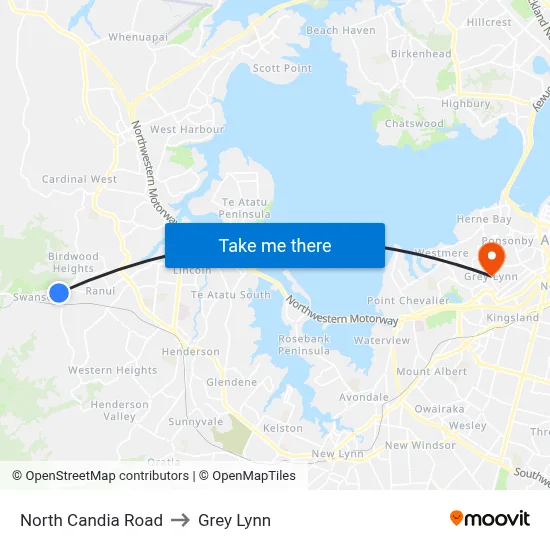North Candia Road to Grey Lynn map