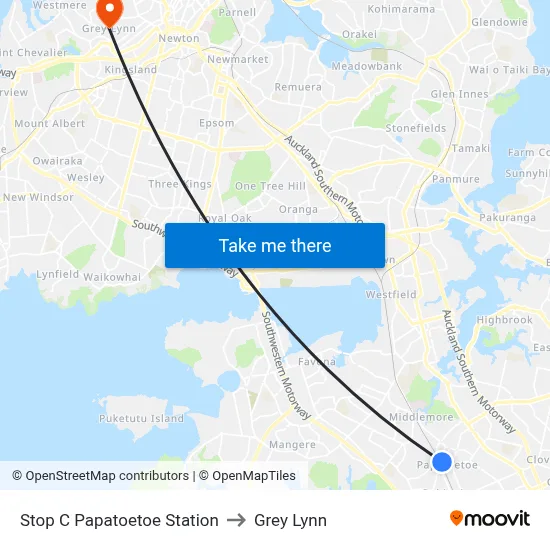 Stop C Papatoetoe Station to Grey Lynn map