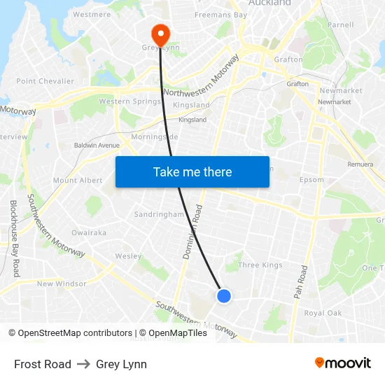 Frost Road to Grey Lynn map