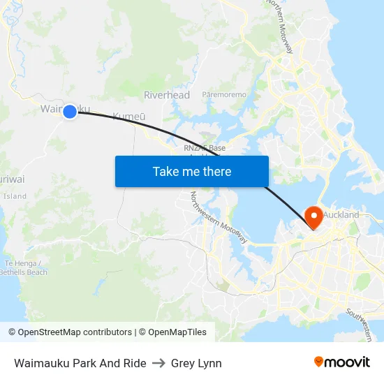 Waimauku Park And Ride to Grey Lynn map