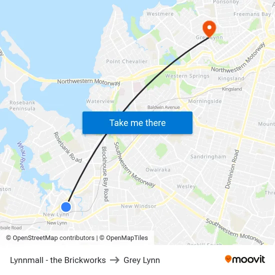 Lynnmall - the Brickworks to Grey Lynn map