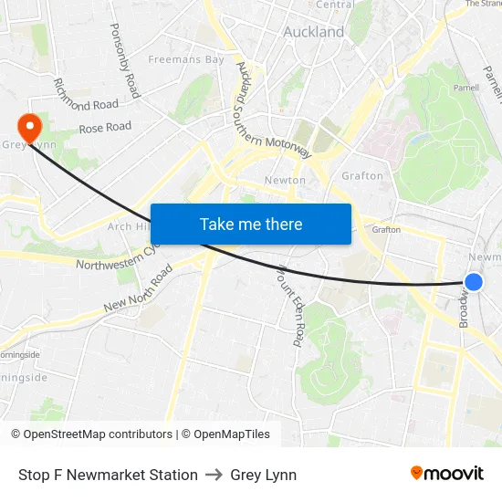 Stop F Newmarket Station to Grey Lynn map