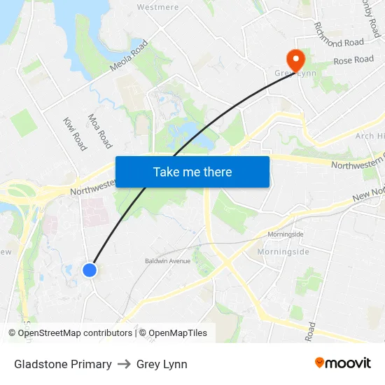 Gladstone Primary to Grey Lynn map