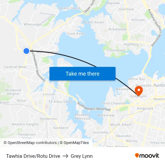 Tawhia Drive/Rotu Drive to Grey Lynn map