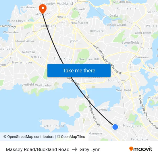Massey Road/Buckland Road to Grey Lynn map