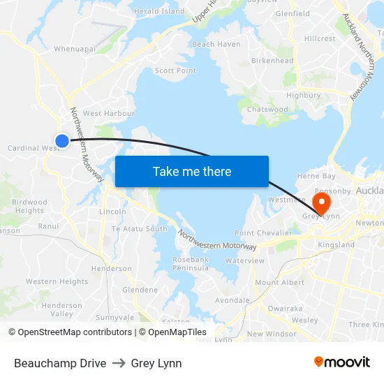 Beauchamp Drive to Grey Lynn map